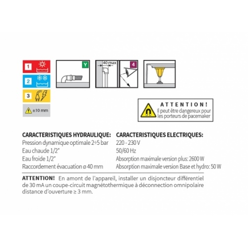 Cabine Eon 2P120x80 Hydromassage Gauche Mitigeur Thermostatique Receveur 11.5 cm Eon schéma pose evacuation