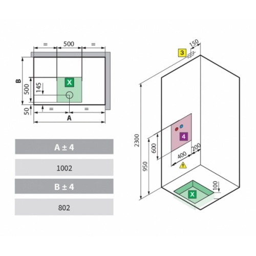 Cabine Eon A100x80 Standard Droite Mitigeur Thermostatique Receveur extra plat Eon schéma pose a100x80 droite extra plat Cabine Eon A100x80 Standard Droite Mitigeur Thermostatique Receveur extra plat Eon schéma pose a100x80 droite extra plat