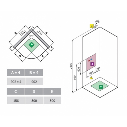 Cabine Eon R90 Standard 1/4 de rond Mitigeur Thermostatique Receveur 11.5 cm Eon schéma pose r90 Cabine Eon R90 Standard 1/4 de rond Mitigeur Thermostatique Receveur 11.5 cm Eon schéma pose r90