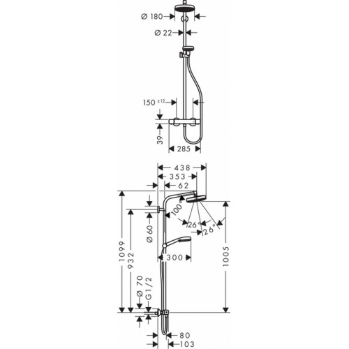 Colonne de douche Showerpipe Crometta 160 1jet 27264400** Plan showerpipe crometta 160 1 jet