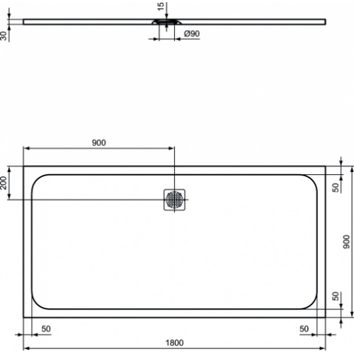 Receveur de douche ULTRAFLAT S+ Blanc 180x90 Plan technique 180x90 Receveur de douche ULTRAFLAT S+ Blanc 180x90 Plan technique 180x90