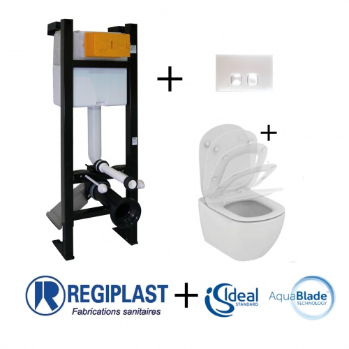 Pack WC Bâti-support Evo + Cuvette sans bride Tesi Aquablade + Plaque Blanche Pack WC Bâti-support Evo + Cuvette sans bride Tesi Aquablade + Plaque Blanche