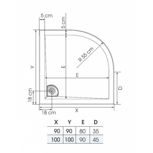 Receveur 1/4 rond Kinesurf Blanc extra-plat - 90x90 Receveur kinesurf plan 1 4 de rond