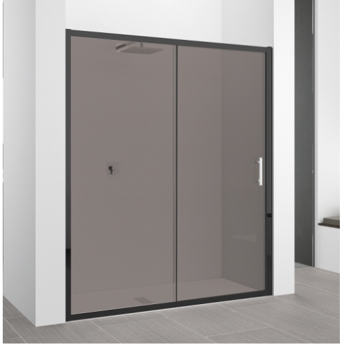 Paroi de douche à double porte coulissante 160x200 cm - Verre sérigraphié - Profilé Noir AURLANE