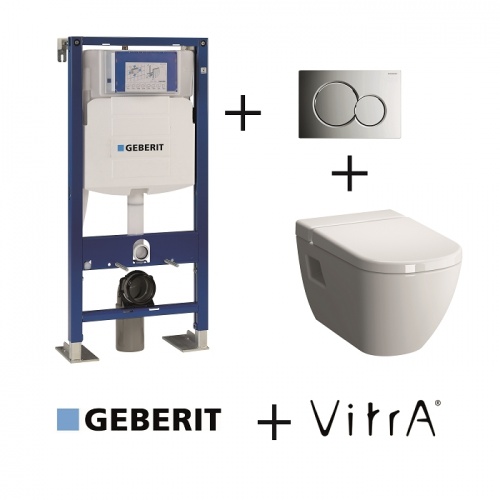 Old - Pack WC Geberit UP320 + Cuvette D-Light VitraFresh + plaque Sigma chromé brillant