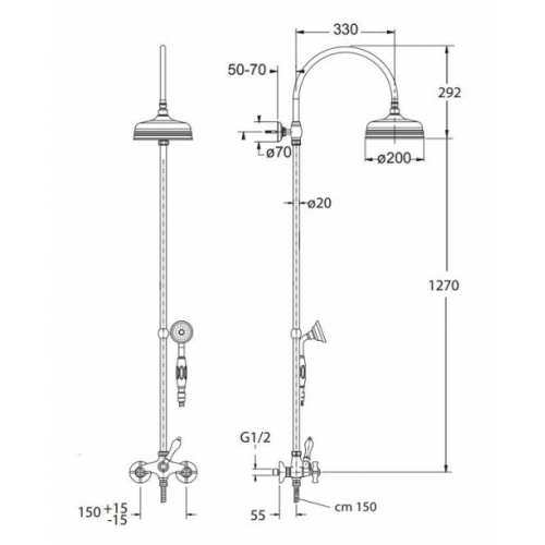 Colonne de douche mélangeur CHAMBORD rétro Chromé - CH17351 Ch17351 plan Colonne de douche mélangeur CHAMBORD rétro Chromé - CH17351 Ch17351 plan