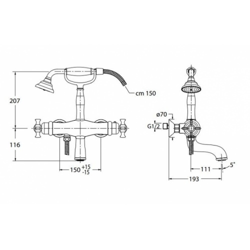Bain/Douche thermostatique CHAMBORD rétro Chromé - CN18251 Cn18251 plan Bain/Douche thermostatique CHAMBORD rétro Chromé - CN18251 Cn18251 plan