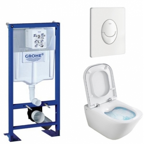 Pack WC Grohe Rapid SL + Cuvette GAP Cleanrim Roca + Plaque Blanche