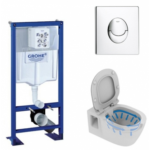 Old - Pack WC Grohe Rapid SL + Cuvette Connect sans bride + Plaque Chromée