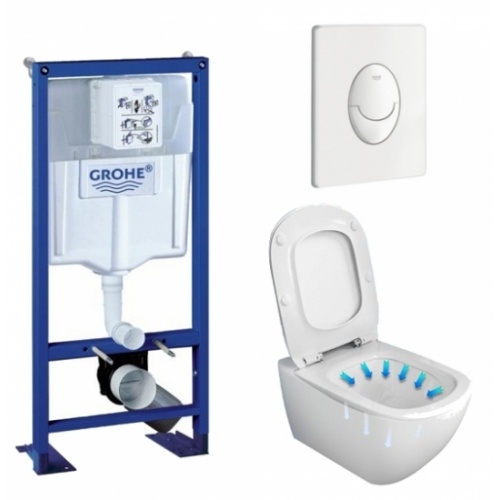 Pack WC Grohe Rapid SL + Cuvette Tesi AquaBlade Ideal Standard + Plaque blanche