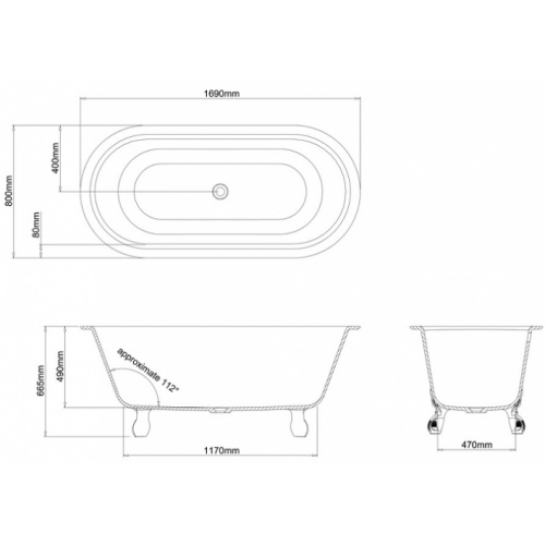 Baignoire à poser CLEARWATER Classico Grande - Pieds Noirs N9cs 2