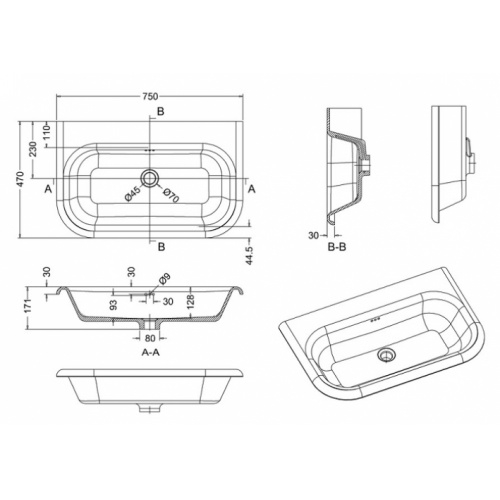 Lavabo CLEARWATER Tradition 75cm à encastrer Clearwater vasque classique grand b9e Lavabo CLEARWATER Tradition 75cm à encastrer Clearwater vasque classique grand b9e