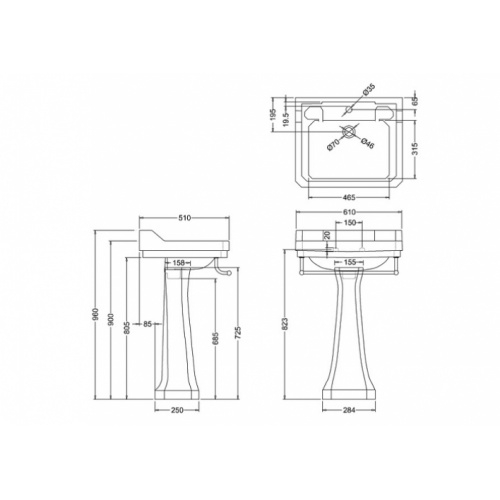 Vasque rectangulaire et colonne réhaussée Edouardien BURLINGTON 61 cm Vasque 60cm + colonne réhaussée edouardien burlington Vasque rectangulaire et colonne réhaussée Edouardien BURLINGTON 61 cm Vasque 60cm + colonne réhaussée edouardien burlington