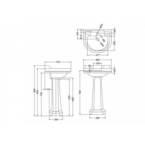 Vasque ronde et colonne standard Edouardien BURLINGTON Vasque ronde +colonne edouardien burlington côtes