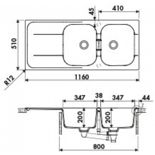 Evier de cuisine CRISTADUR Wembley 2 bacs Puro - EVC8921 Cristadur wembley 2 cuves côtes evc 8921