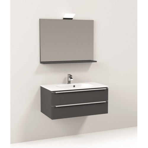 Meuble LEGEND 2 Gris Métallisé Brillant 90 cm - Plan Résine - Bloc Miroir