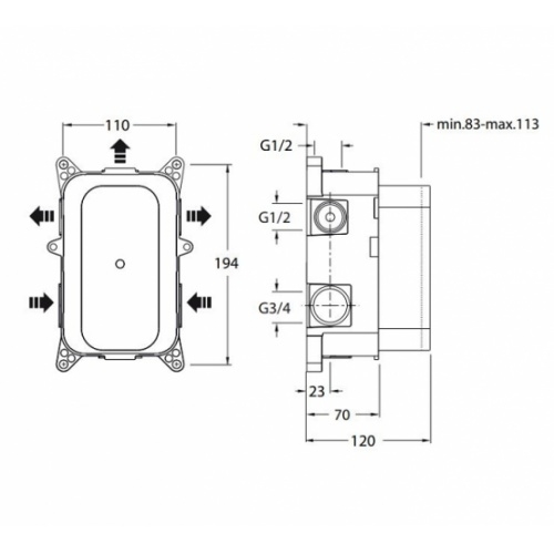 Pack douche thermostatique BLACKMAT Quadri - ONDYNA Pd80000 côtes Pack douche thermostatique BLACKMAT Quadri - ONDYNA Pd80000 côtes