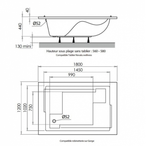 Baignoire balnéo bi-place BYZANCE SPANEO - Ludik Baignoire confidence schéma