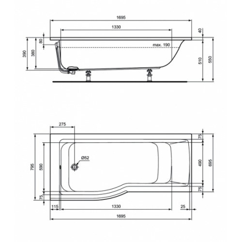 Baignoire-douche asymétrique CONNECT AIR - Version Gauche Idealstandard baignoire asymétrique connect air gauche e113401 côtes Baignoire-douche asymétrique CONNECT AIR - Version Gauche Idealstandard baignoire asymétrique connect air gauche e113401 côtes
