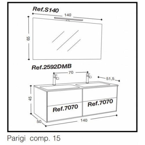 Meuble double vasque PARIGI 140 cm - Mélaminé Sherwood - Compo15 15 Meuble double vasque PARIGI 140 cm - Mélaminé Sherwood - Compo15 15