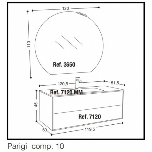Meuble simple vasque PARIGI 121 cm - Tranche Grigio - Compo 10 10 Meuble simple vasque PARIGI 121 cm - Tranche Grigio - Compo 10 10