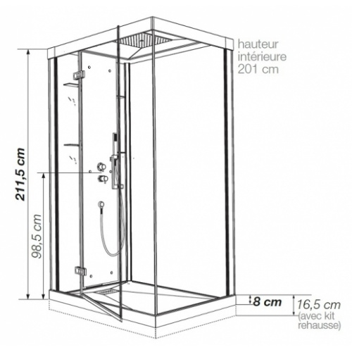 Cabine de douche Kineform Thermostatique 100x80 - Coulissante - Acier Kineform120 thermostatique côtes