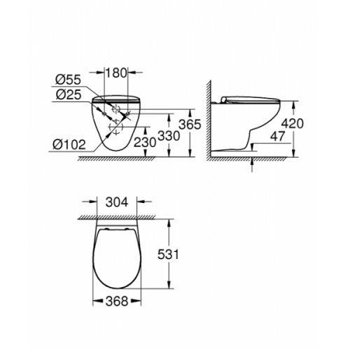 WC suspendu GROHE Bau (sans bride, 3/6l, pour réservoir encastré