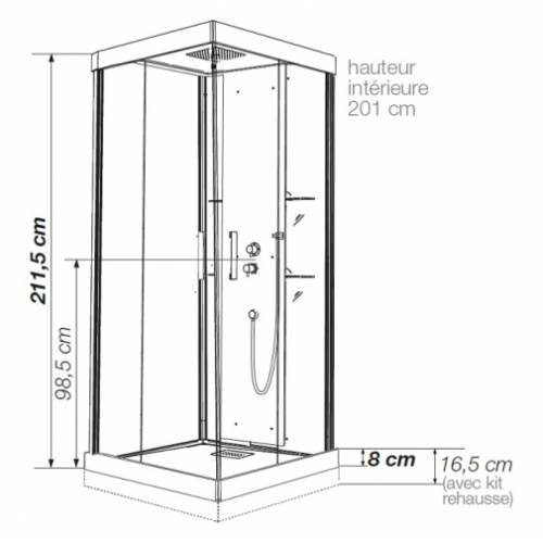 Cabine de douche Kineform Thermostatique Carré 90 cm - Perle noire Kineform c90 thermostatique