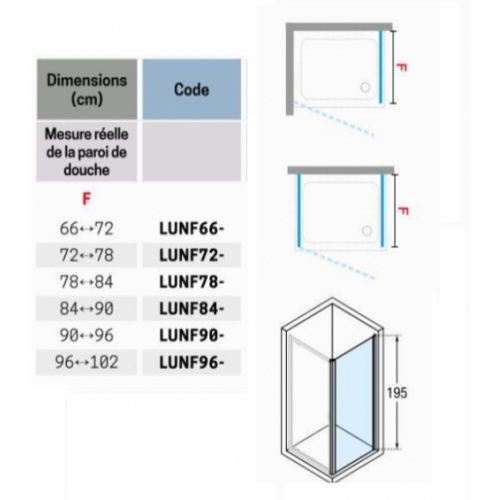 Paroi fixe latérale LUNES 2.0 F 100 cm - Transparent - Silver LUNES 2.0 F Dimensions Paroi fixe latérale LUNES 2.0 F 100 cm - Transparent - Silver LUNES 2.0 F Dimensions