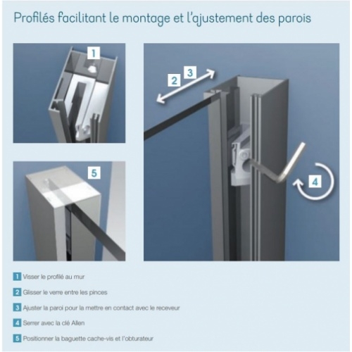 Paroi de douche fixe + volet pivotant KINESPACE DUO Cuivré 100+45cm Kinespace facilité de montage
