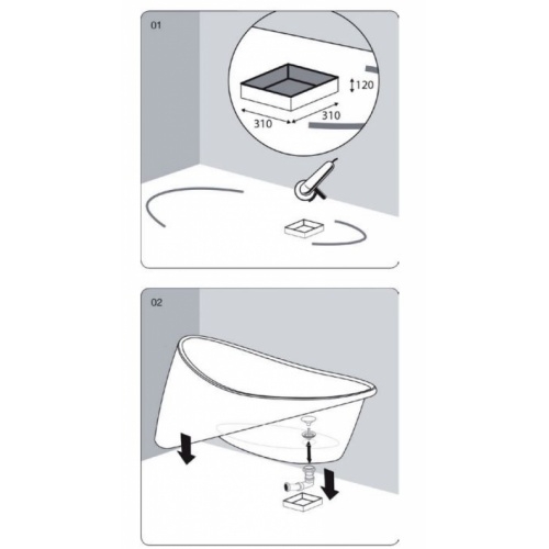 Baignoire ilôt Design CEDAM 200x80 Galante Installation galante