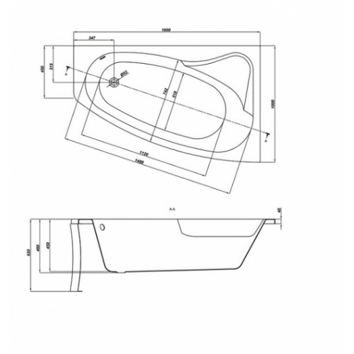 Pack Baignoire SICILIA asymétrique 160x100 angle à droite avec tablier Sicilia droite schéma  Pack Baignoire SICILIA asymétrique 160x100 angle à droite avec tablier Sicilia droite schéma