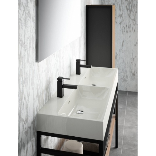 Meuble double-vasque STEEL 120 cm - Acier Blanc + Hêtre Lamina Foncé Steel zoom double vasque Meuble double-vasque STEEL 120 cm - Acier Blanc + Hêtre Lamina Foncé Steel zoom double vasque