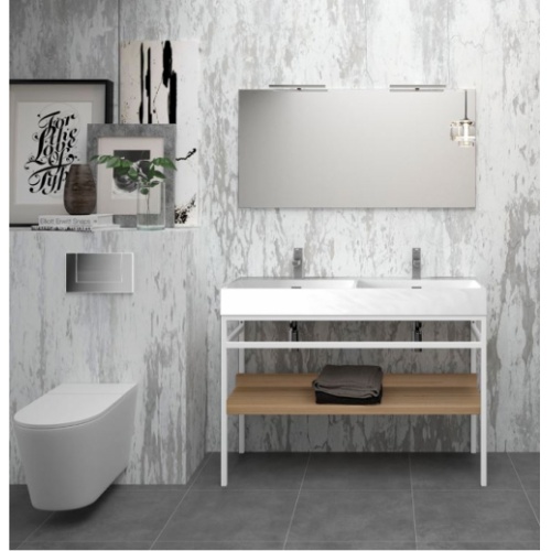 Meuble double-vasque STEEL 120 cm - Acier Blanc + Hêtre Lamina Naturel