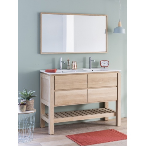 Meuble double vasque EASY 120cm Chêne Massif Huilé Naturel