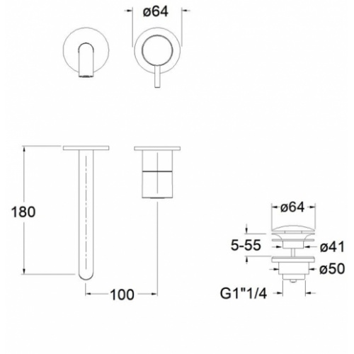 Mitigeur lavabo mural BLACKMAT Triverde - Saillie 225 mm Tv27724 schéma Mitigeur lavabo mural BLACKMAT Triverde - Saillie 225 mm Tv27724 schéma