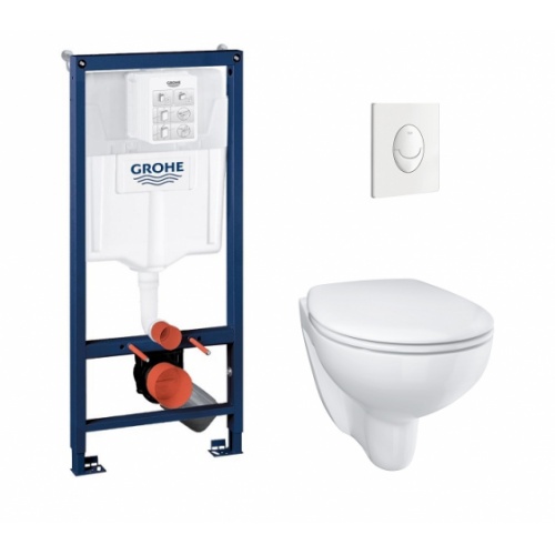 Pack WC Grohé Rapid SL Mural + Cuvette sans bride BAU CERAMIC + Plaque Blanche**