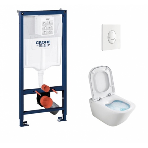 Pack WC Grohé Rapid SL Mural + Cuvette GAP Cleanrim ROCA + Plaque Blanche**