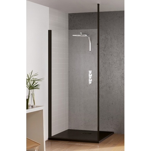 Paroi de douche fixe KINESPACE Solo Noir - 70 cm - Mât sol/plafond