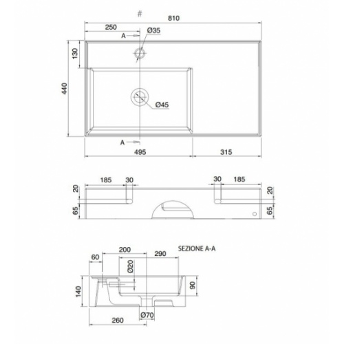 Vasque à poser ou suspendue TEOREMA 2.0 80 cm - Vasque à Gauche Teorema2 5115 schéma Vasque à poser ou suspendue TEOREMA 2.0 80 cm - Vasque à Gauche Teorema2 5115 schéma