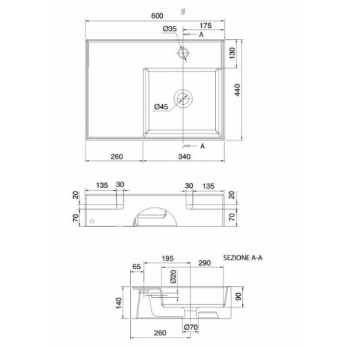 Vasque à poser ou suspendue TEOREMA 2.0 60 cm - Vasque à Droite 0 5117 Vasque à poser ou suspendue TEOREMA 2.0 60 cm - Vasque à Droite 0 5117
