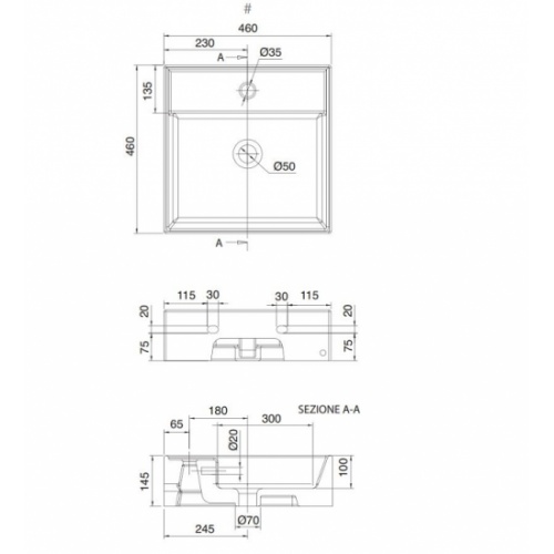 Vasque à poser ou suspendue Noire mat 46 cm TEOREMA 2.0 0 5104 schéma Vasque à poser ou suspendue Noire mat 46 cm TEOREMA 2.0 0 5104 schéma