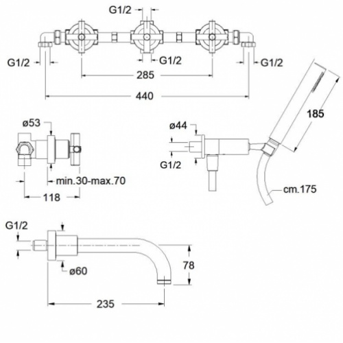 Bain douche encastré BLACKMAT Executive - ONDYNA Ev11113 schéma