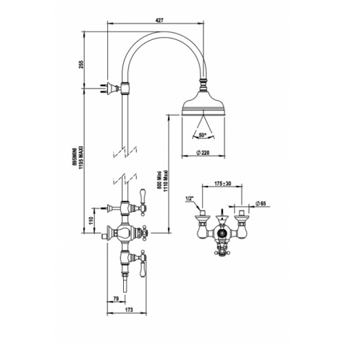 Colonne de douche thermostatique Julia Nickel brillant - 01.744 NB 01 744 schéma Colonne de douche thermostatique Julia Nickel brillant - 01.744 NB 01 744 schéma