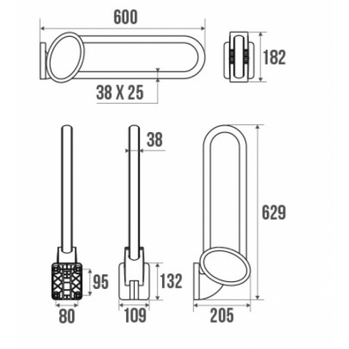 Barre d'appui relevable Blanc 60 cm ARSIS - 048660 Schéma barre relevable 600mm Barre d'appui relevable Blanc 60 cm ARSIS - 048660 Schéma barre relevable 600mm