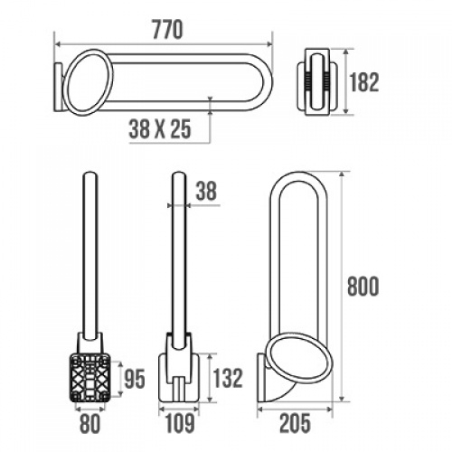 Barre d'appui relevable adaptée PMR et Séniors, Blanc 77cm Arsis 048680 Schéma barre relevable 770mm