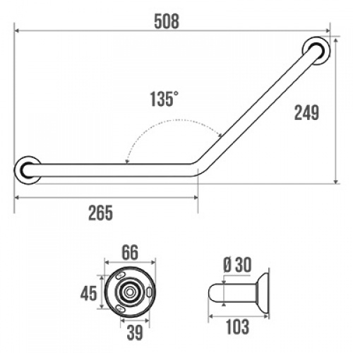 Barre d'appui coudée 135° adaptée PMR et Séniors, SOFT, symétrique - Taupe Barre soft coudée Barre d'appui coudée 135° adaptée PMR et Séniors, SOFT, symétrique - Taupe Barre soft coudée