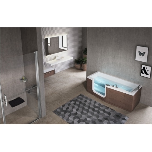 Combiné Bain/Douche IRIS 180x75/85 - Version gauche - SANS Tablier Irirs bois gauche