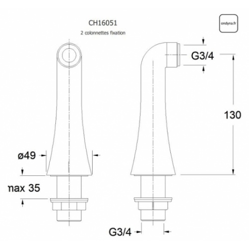 Paires de colonnettes fixation Rétro Chromé Ch16051 schéma Paires de colonnettes fixation Rétro Chromé Ch16051 schéma