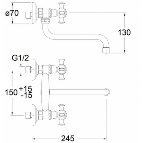 Mélangeur évier mural CHAMBORD rétro Métal brossé Ch12451 schéma Mélangeur évier mural CHAMBORD rétro Métal brossé Ch12451 schéma